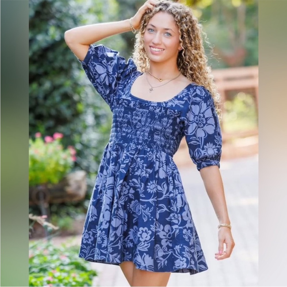 Free People Dear Delilah Mini Dress in Blue Skies Combo NWOT
